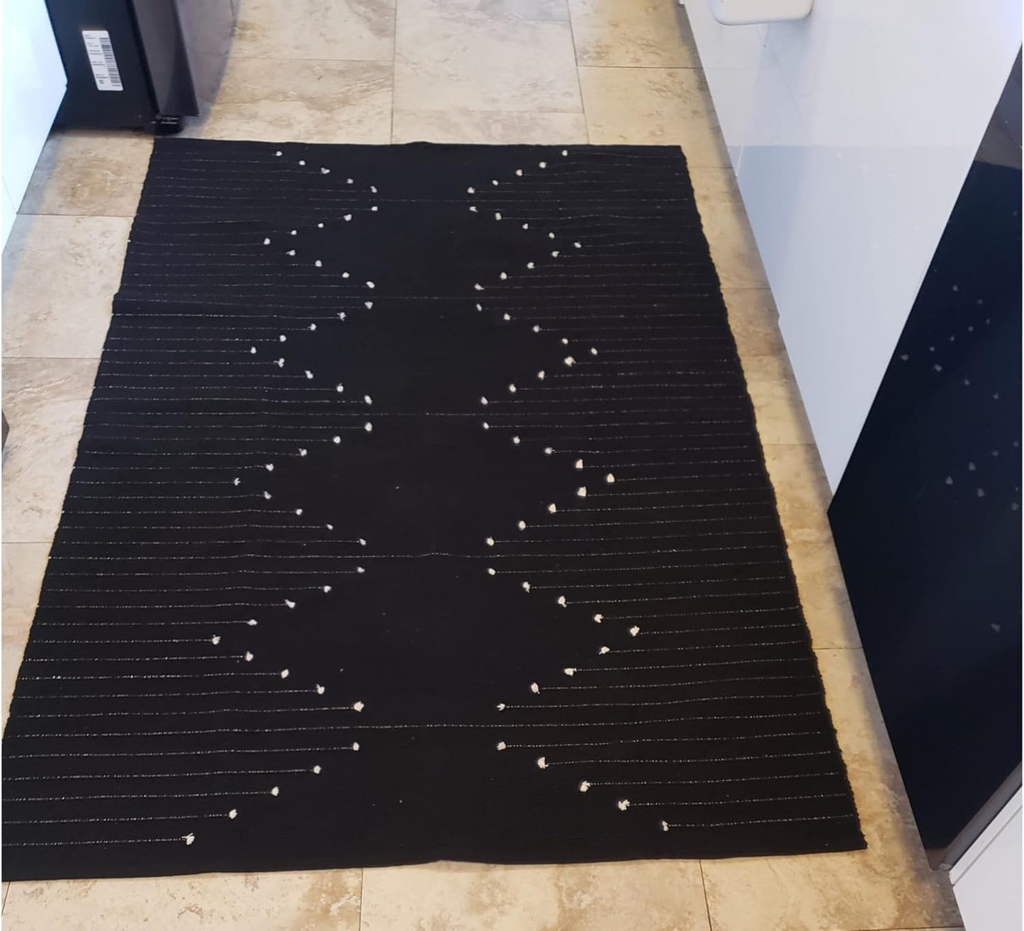 Black Boho Cotton Woven Rug Large 4'X6' Ft Modern Area Throw Rugs Carpet Kilim for Living Room Bedroom Floor Porch Farmhouse Flatweave Fring Moroccan Rug