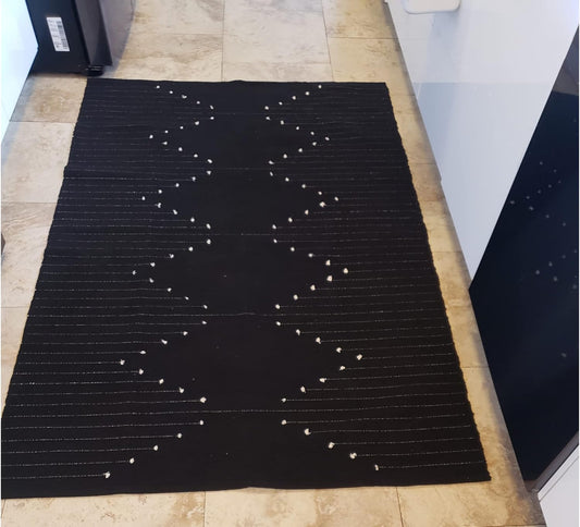 Black Boho Cotton Woven Rug Large 4'X6' Ft Modern Area Throw Rugs Carpet Kilim for Living Room Bedroom Floor Porch Farmhouse Flatweave Fring Moroccan Rug