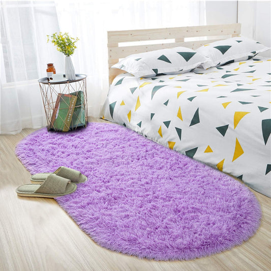 Oval Fluffy Rug Carpets, Modern Plush Shaggy Area Rug for Kids Bedroom Extra Comfy Cute Nursery Mat Bedside Mats for Boys Girls Room Home Decor, 2.6 X 5.3Ft, Purple