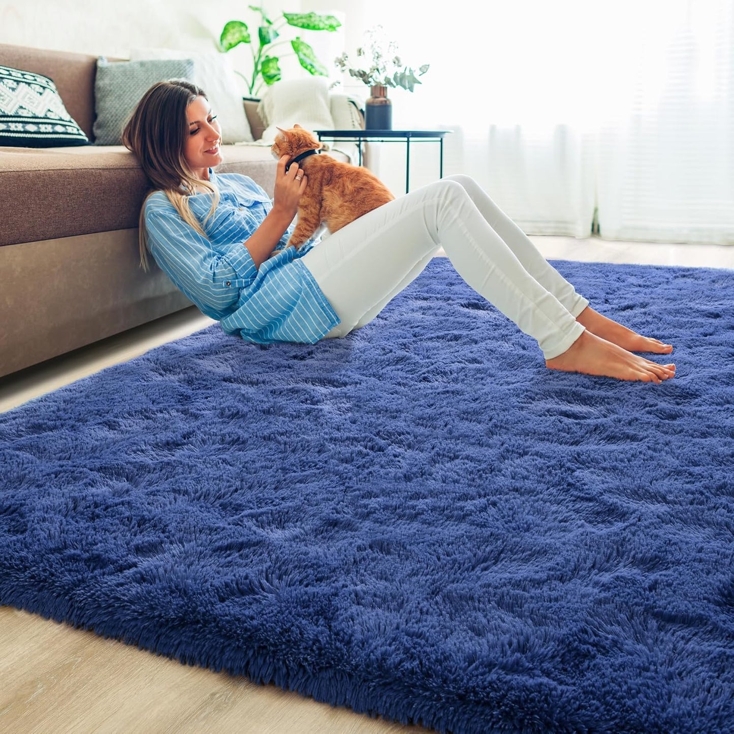 Washable, Non-Slip Area Rug, Ultra Soft Area Rugs 3X5 Feet Fluffy Carpets for Bedroom Kids Girls Boys Baby Living Room Shaggy Floor Nursery Rug Home Bedroom Mats, Navy Blue