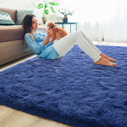 Washable, Non-Slip Area Rug, Ultra Soft Area Rugs 3X5 Feet Fluffy Carpets for Bedroom Kids Girls Boys Baby Living Room Shaggy Floor Nursery Rug Home Bedroom Mats, Navy Blue