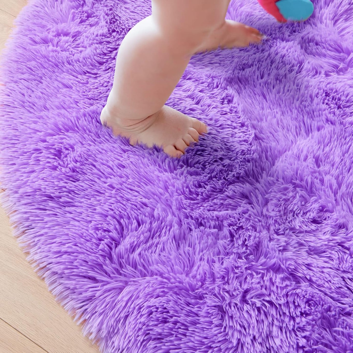 round Rug 4X4 Feet Fluffy Soft Area Rugs for Kids Girls Room Princess Castle Plush Shaggy Carpet Cute Circle Nursery Rug for Kids Girls Bedroom Baby Room Home Decor Circular Carpet, Purple