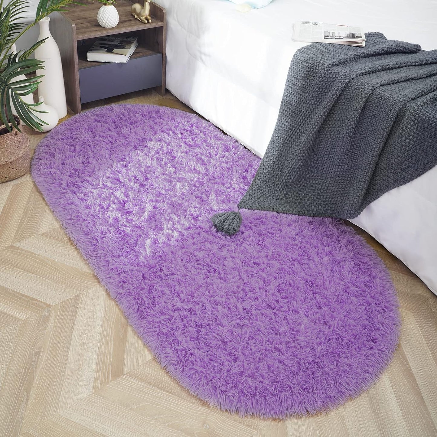 Oval Fluffy Rug Carpets, Modern Plush Shaggy Area Rug for Kids Bedroom Extra Comfy Cute Nursery Mat Bedside Mats for Boys Girls Room Home Decor, 2.6 X 5.3Ft, Purple