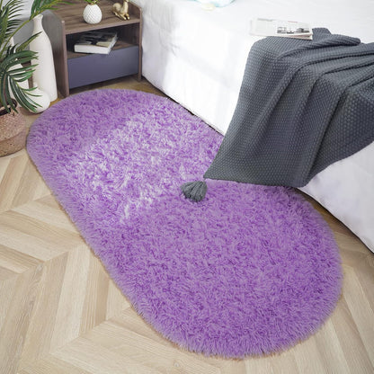 Oval Fluffy Rug Carpets, Modern Plush Shaggy Area Rug for Kids Bedroom Extra Comfy Cute Nursery Mat Bedside Mats for Boys Girls Room Home Decor, 2.6 X 5.3Ft, Purple