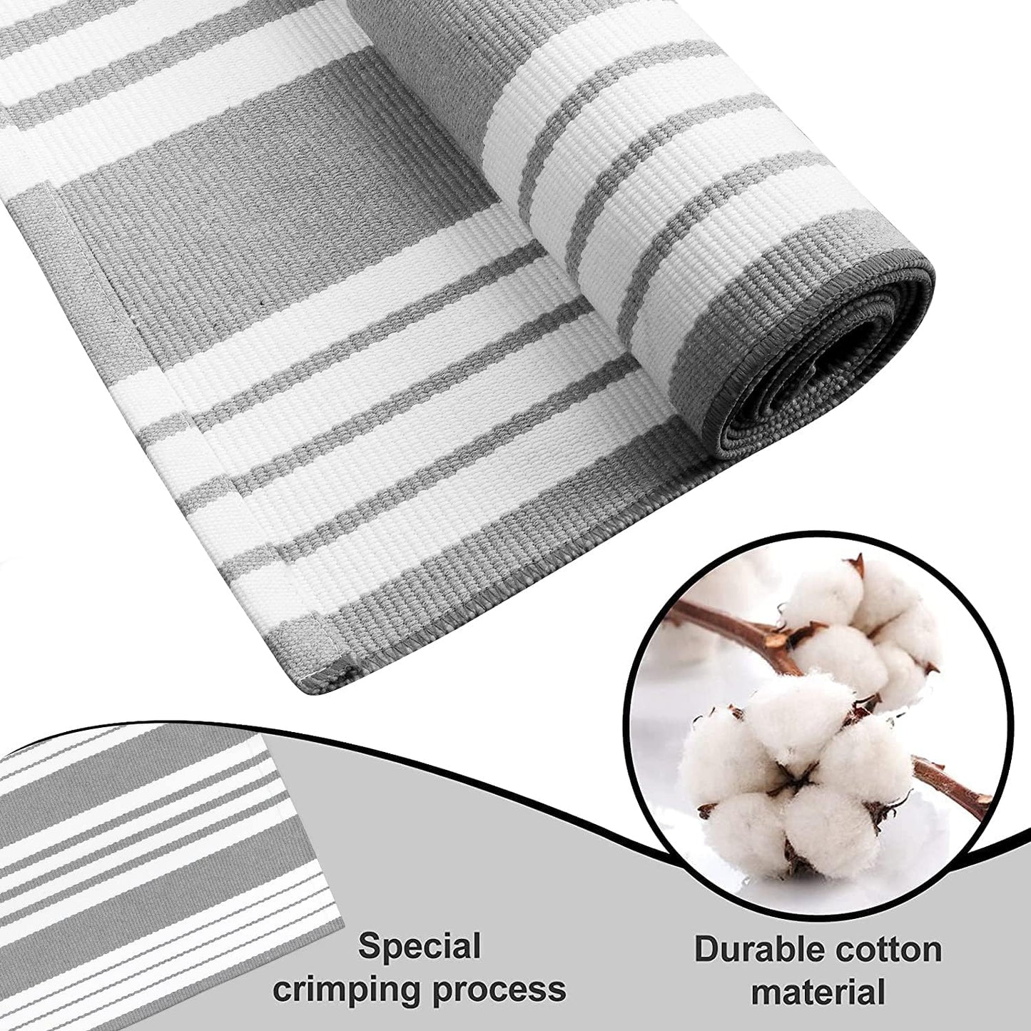 Front Door Mat Outdoor 24"X35" Front Door Rug Gray and White Striped Outdoor Rugs Washable Entry Rug Indoor Door Mats Cotton Woven Small Area Rugs for Entrance/Porch/Kitchen/Entryway