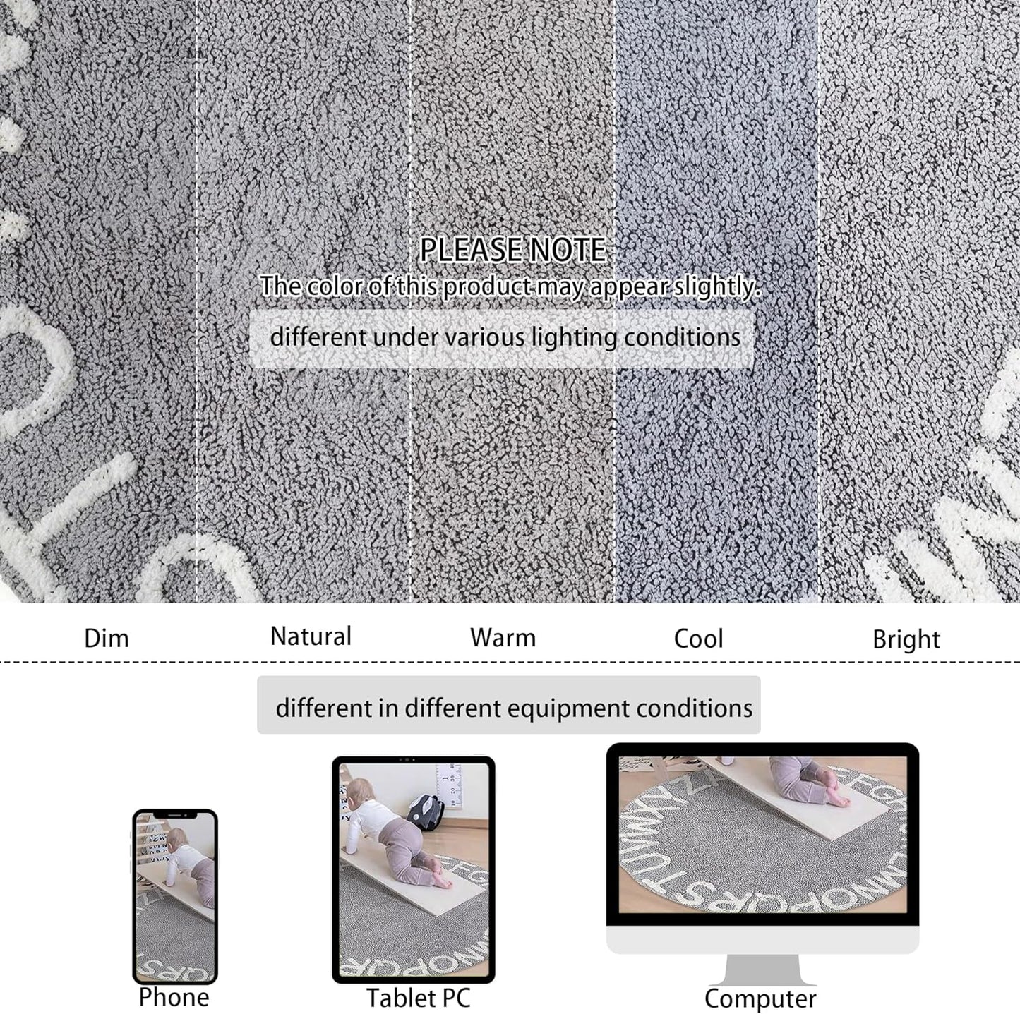 ABC Kids Rug Alphabet Educational Area Rugs for Infant Toddlers - Soft Playtime Collection, Learning & Game round Carpet for Bedroom Playroom Nursery, Best Shower Gift (59", Grey White)