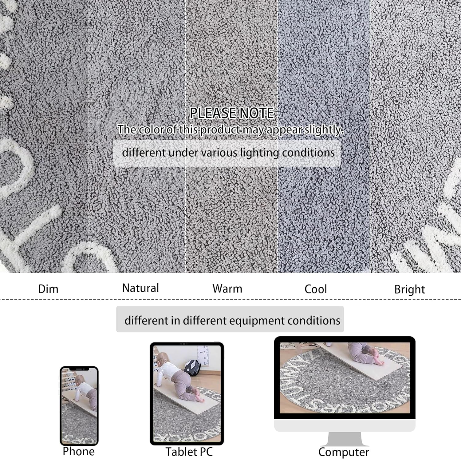 ABC Kids Rug Alphabet Educational Area Rugs for Infant Toddlers - Soft Playtime Collection, Learning & Game round Carpet for Bedroom Playroom Nursery, Best Shower Gift (59", Grey White)