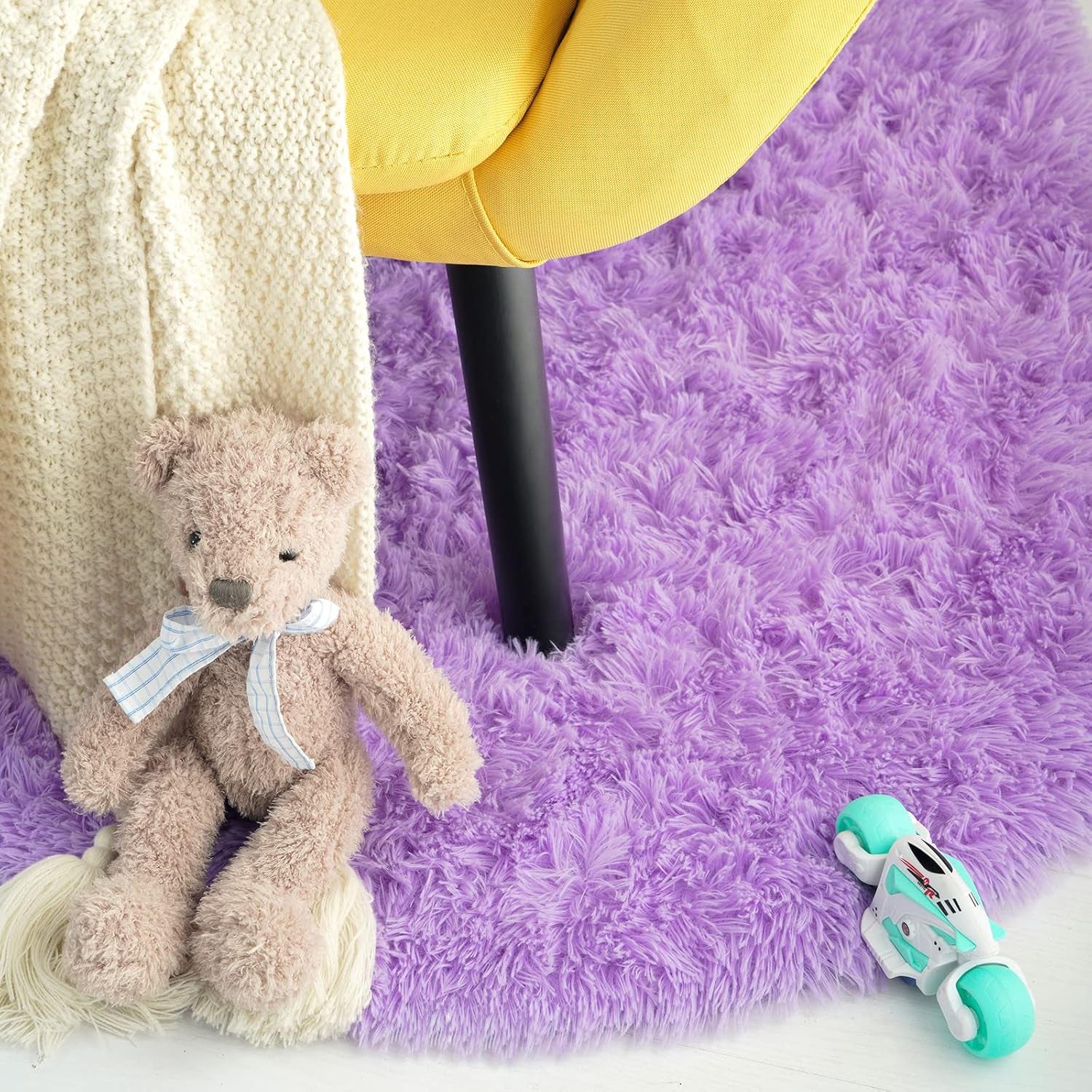 Oval Fluffy Rug Carpets, Modern Plush Shaggy Area Rug for Kids Bedroom Extra Comfy Cute Nursery Mat Bedside Mats for Boys Girls Room Home Decor, 2.6 X 5.3Ft, Purple