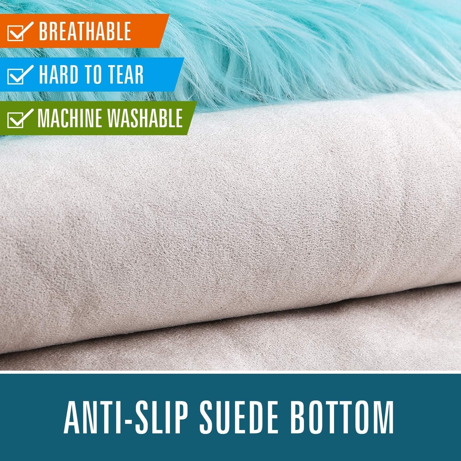 Soft Fluffy Faux Fur Rugs for Bedroom Bedside Rug 2X3 Feet, Washable, Furry Sheepskin Area Rug for Living Room Girls Room, Luxury Shag Carpet Home Decor, Blue