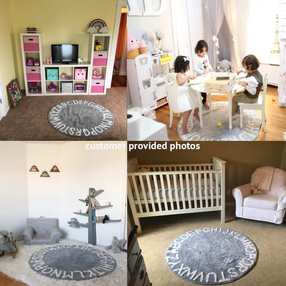 ABC Kids Rug Alphabet Educational Area Rugs for Infant Toddlers - Soft Playtime Collection, Learning & Game round Carpet for Bedroom Playroom Nursery, Best Shower Gift (59", Grey White)