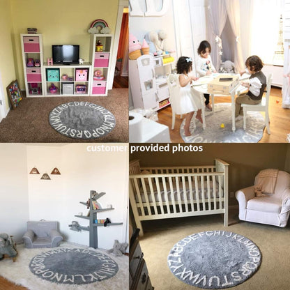ABC Kids Rug Alphabet Educational Area Rugs for Infant Toddlers - Soft Playtime Collection, Learning & Game round Carpet for Bedroom Playroom Nursery, Best Shower Gift (59", Grey White)
