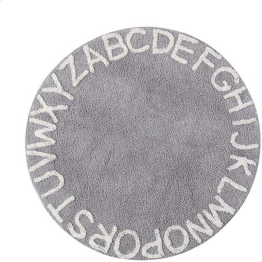 ABC Kids Rug Alphabet Educational Area Rugs for Infant Toddlers - Soft Playtime Collection, Learning & Game round Carpet for Bedroom Playroom Nursery, Best Shower Gift (59", Grey White)