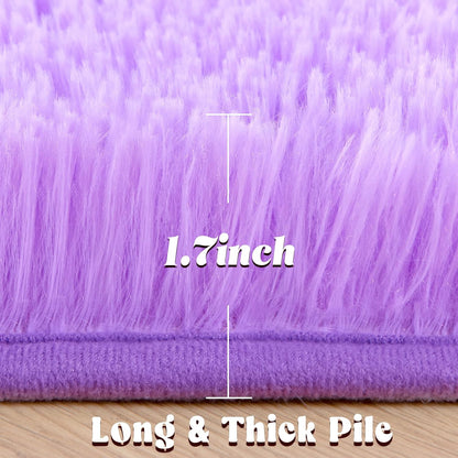 round Rug 4X4 Feet Fluffy Soft Area Rugs for Kids Girls Room Princess Castle Plush Shaggy Carpet Cute Circle Nursery Rug for Kids Girls Bedroom Baby Room Home Decor Circular Carpet, Purple