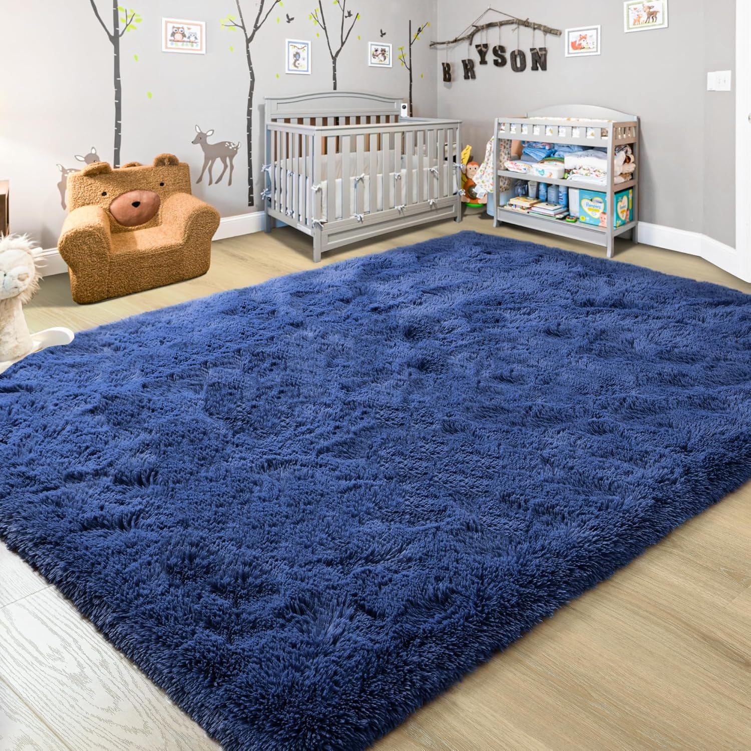 Washable, Non-Slip Area Rug, Ultra Soft Area Rugs 3X5 Feet Fluffy Carpets for Bedroom Kids Girls Boys Baby Living Room Shaggy Floor Nursery Rug Home Bedroom Mats, Navy Blue