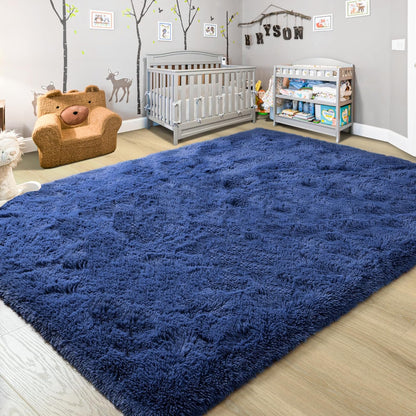 Washable, Non-Slip Area Rug, Ultra Soft Area Rugs 3X5 Feet Fluffy Carpets for Bedroom Kids Girls Boys Baby Living Room Shaggy Floor Nursery Rug Home Bedroom Mats, Navy Blue