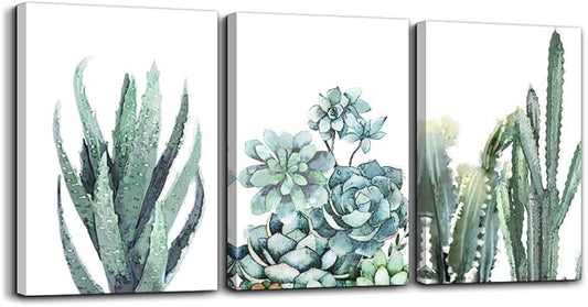 Canvas Wall Art Green Plant Flowers Painting