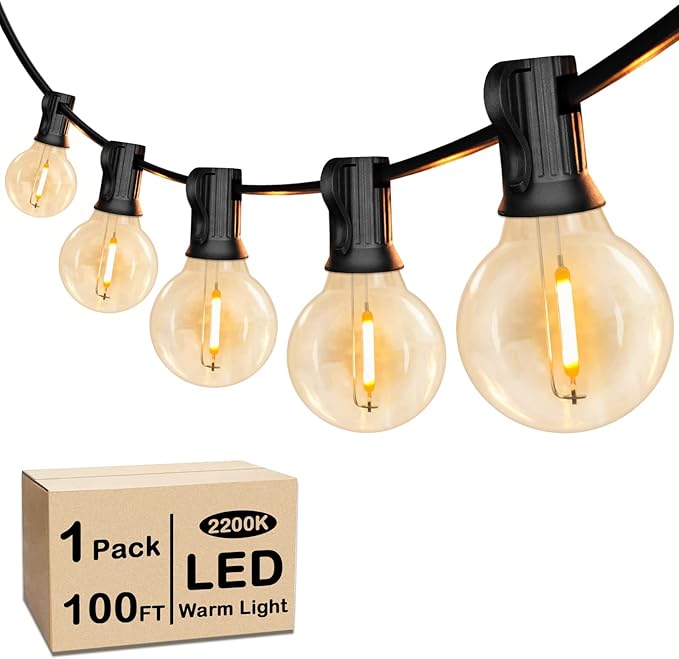 100FT LED G40 Globe String Lights, Waterproof Shatterproof Outdoor Patio Lights