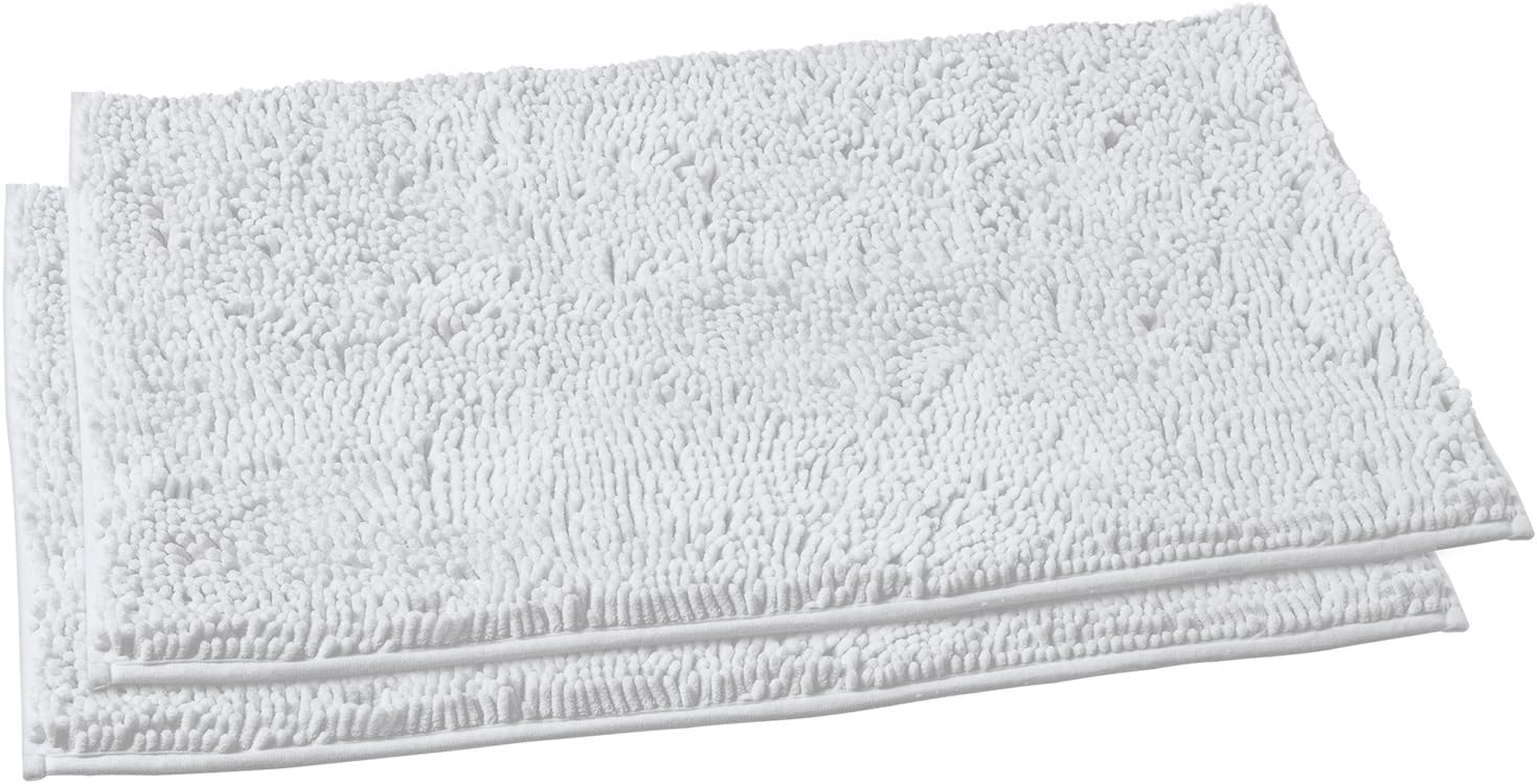 2 Piece Bathroom Rug Set - Premium Plush Bath Mat Shower Rugs, 1" Chenille Microfiber, Non-Slip & Absorbent, Soft & Cozy, Durable Stylish (20X30 & 16X24 Inches, Black)