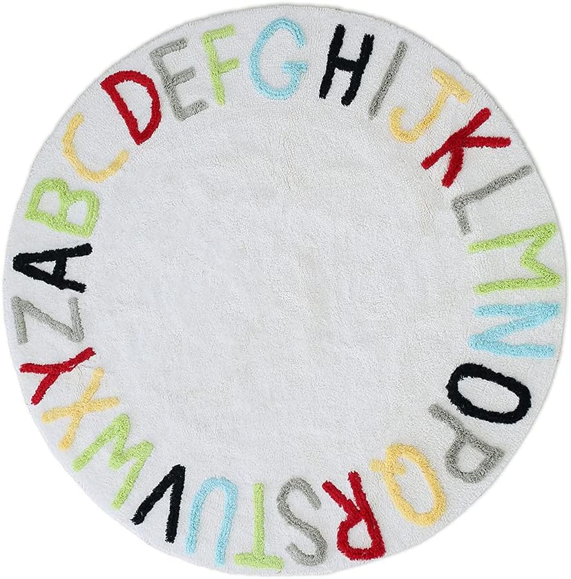 ABC Kids Rug Alphabet Educational Area Rugs for Infant Toddlers - Soft Playtime Collection, Learning & Game round Carpet for Bedroom Playroom Nursery, Best Shower Gift (59", Grey White)