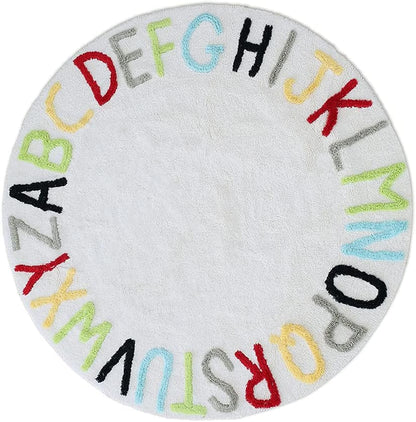 ABC Kids Rug Alphabet Educational Area Rugs for Infant Toddlers - Soft Playtime Collection, Learning & Game round Carpet for Bedroom Playroom Nursery, Best Shower Gift (59", Grey White)