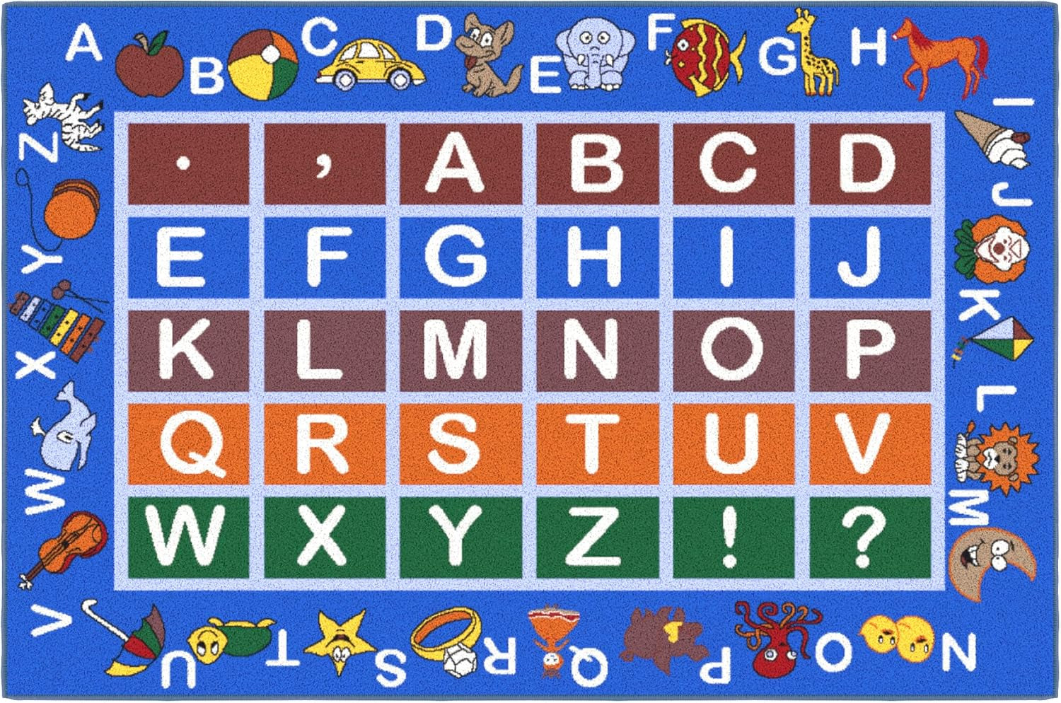3'3" X 5' Alphabet Kids Rug - Educational ABC Play Mat for Playroom, Bedroom, Daycare & Classroom - Fun & Interactive Learning Carpet - Durable & Non-Slip for High-Traffic Areas, Blue