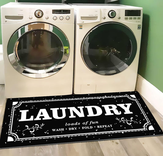 anti Fatigue Laundry Room Runner Rug, Non-Slip Black and White Laundry Room Mat Waterproof Washroom Floor Mat with Natural Rubber Backing, 48''X20''