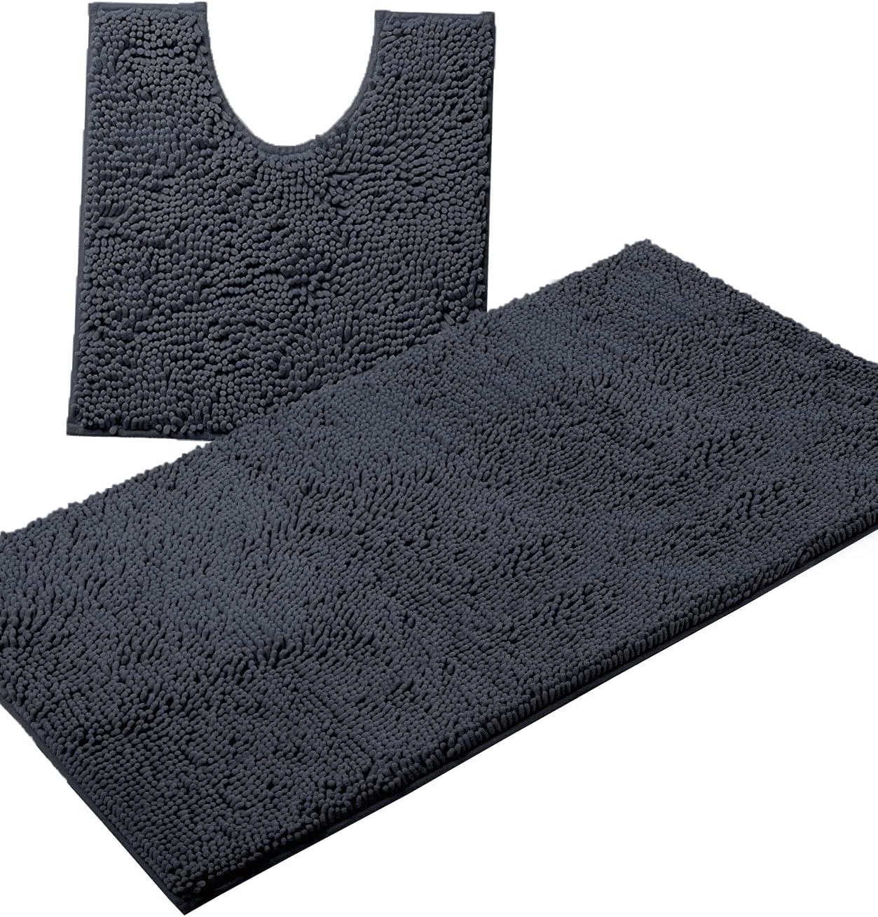 2 Piece Bathroom Rug Set - Premium Plush Bath Mat Shower Rugs, 1" Chenille Microfiber, Non-Slip & Absorbent, Soft & Cozy, Durable Stylish (20X30 & 16X24 Inches, Black)