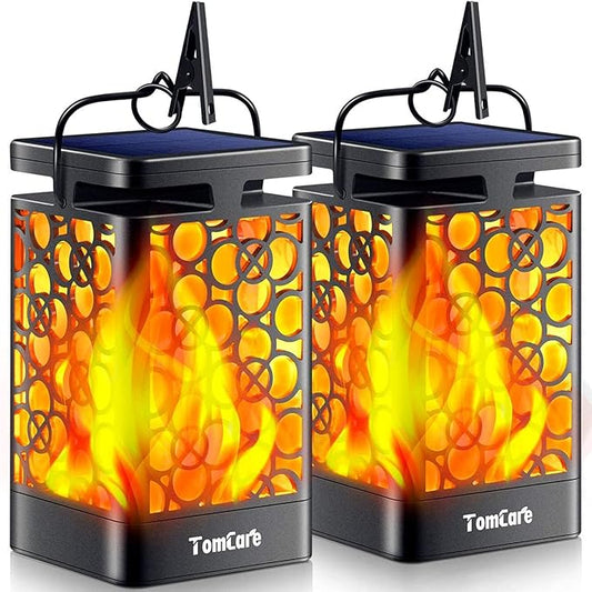 Outdoor Flickering Flame Waterproof Hanging Lanterns Decorative Solar Powered LED 2 Pack