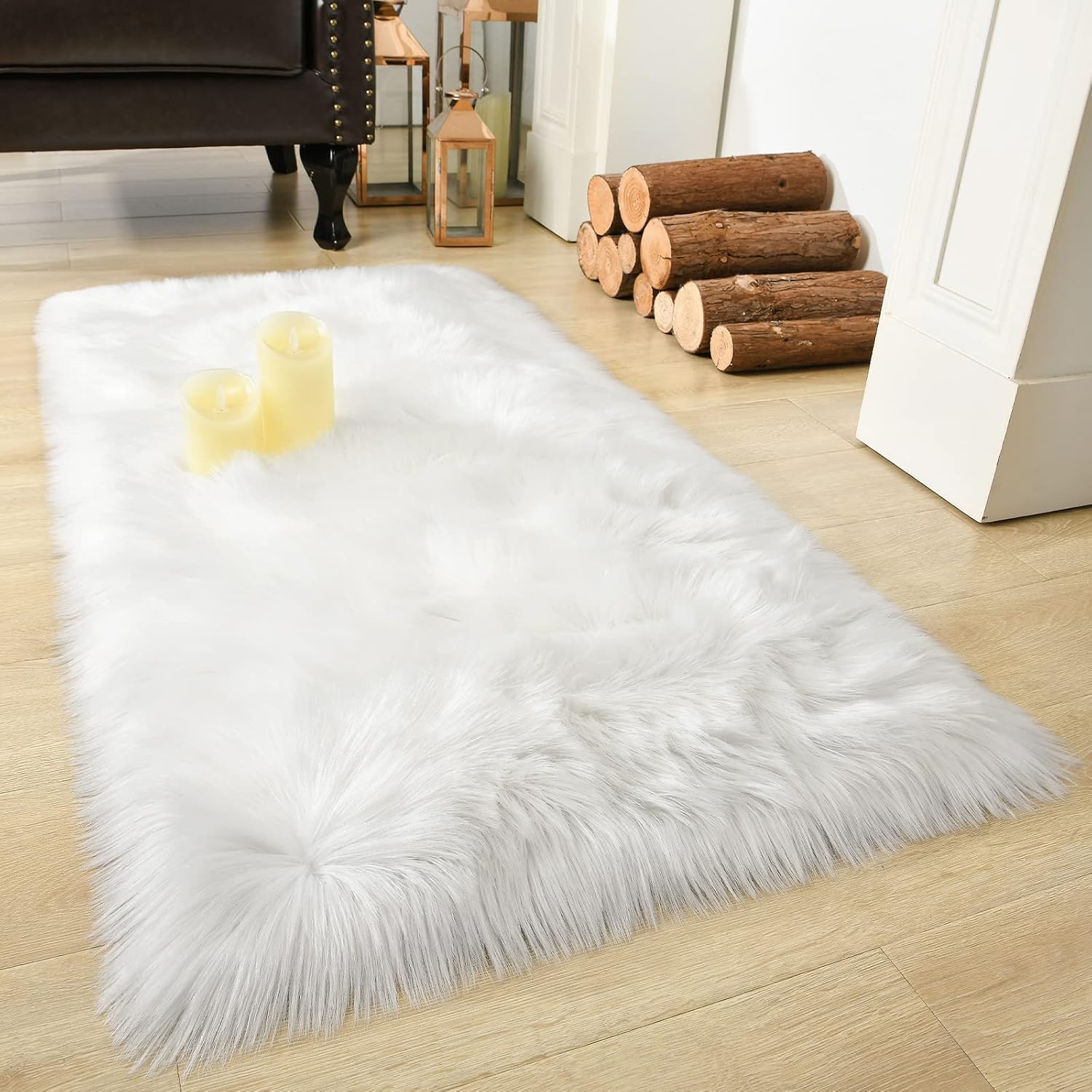 Soft Fluffy Faux Fur Rugs for Bedroom Bedside Rug 2X3 Feet, Washable, Furry Sheepskin Area Rug for Living Room Girls Room, Luxury Shag Carpet Home Decor, Blue