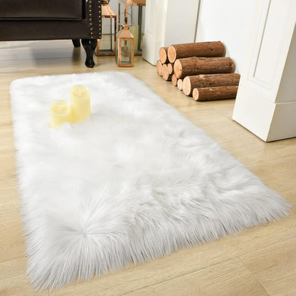 Soft Fluffy Faux Fur Rugs for Bedroom Bedside Rug 2X3 Feet, Washable, Furry Sheepskin Area Rug for Living Room Girls Room, Luxury Shag Carpet Home Decor, Blue