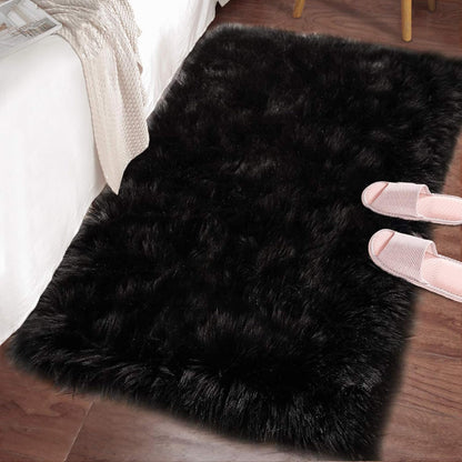 Soft Fluffy Faux Fur Rugs for Bedroom Bedside Rug 2X3 Feet, Washable, Furry Sheepskin Area Rug for Living Room Girls Room, Luxury Shag Carpet Home Decor, Blue