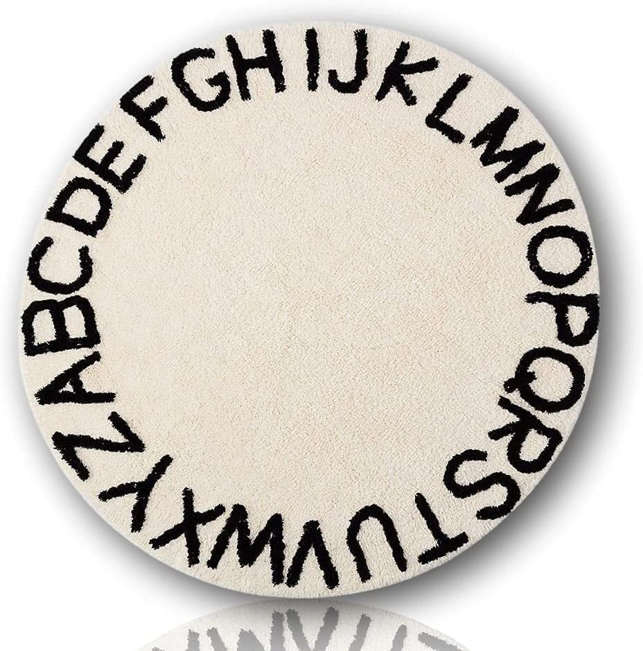 ABC Kids Rug Alphabet Educational Area Rugs for Infant Toddlers - Soft Playtime Collection, Learning & Game round Carpet for Bedroom Playroom Nursery, Best Shower Gift (59", Grey White)