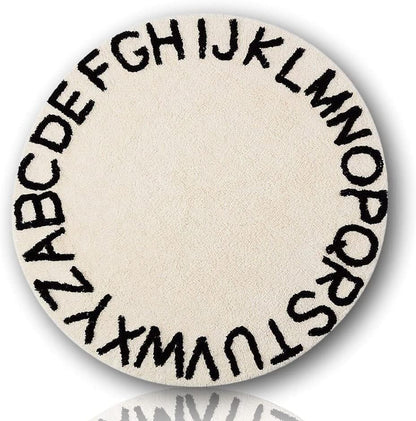 ABC Kids Rug Alphabet Educational Area Rugs for Infant Toddlers - Soft Playtime Collection, Learning & Game round Carpet for Bedroom Playroom Nursery, Best Shower Gift (59", Grey White)