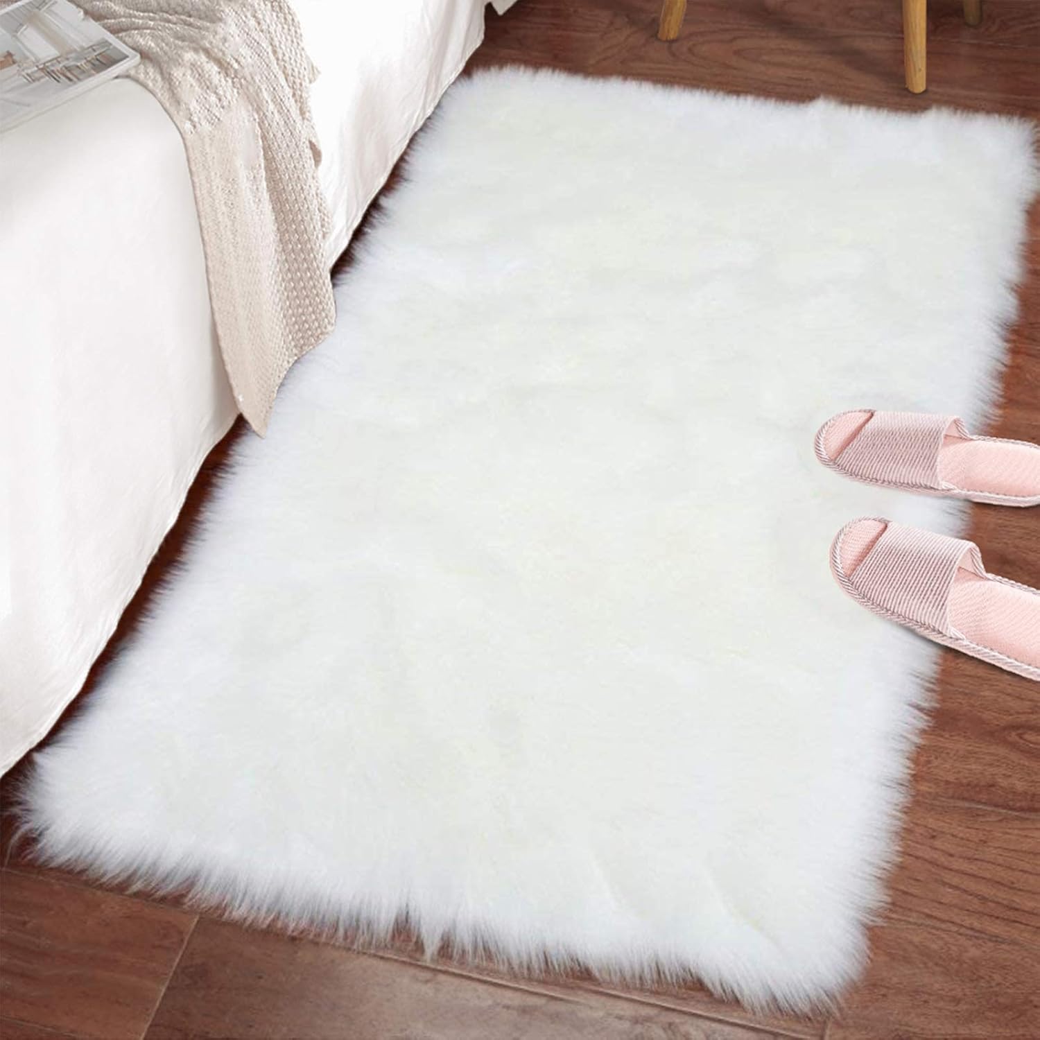 Soft Fluffy Faux Fur Rugs for Bedroom Bedside Rug 2X3 Feet, Washable, Furry Sheepskin Area Rug for Living Room Girls Room, Luxury Shag Carpet Home Decor, Blue