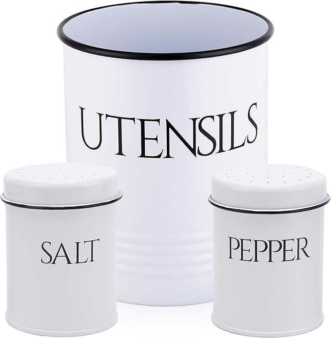 Large Kitchen Utensil Holder with Matching Salt and Pepper Shakers