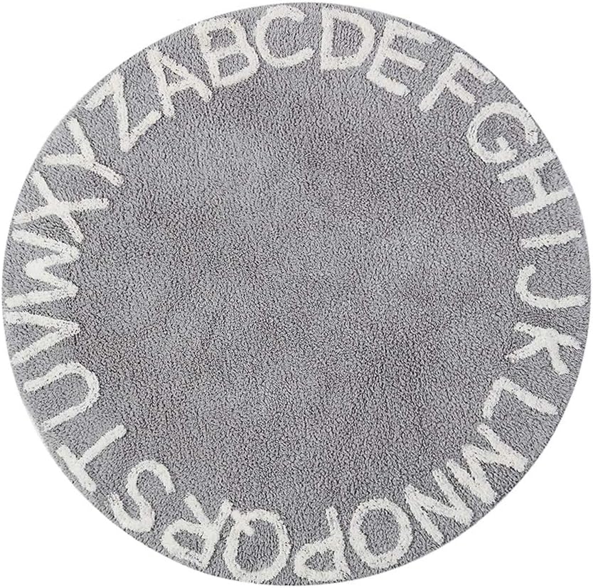 ABC Kids Rug Alphabet Educational Area Rugs for Infant Toddlers - Soft Playtime Collection, Learning & Game round Carpet for Bedroom Playroom Nursery, Best Shower Gift (59", Grey White)