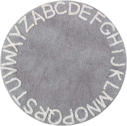 ABC Kids Rug Alphabet Educational Area Rugs for Infant Toddlers - Soft Playtime Collection, Learning & Game round Carpet for Bedroom Playroom Nursery, Best Shower Gift (59", Grey White)