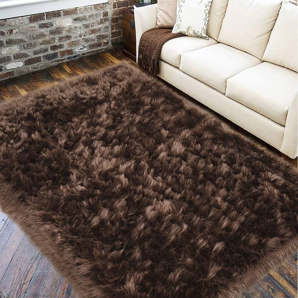 Soft Fluffy Faux Fur Rugs for Bedroom Bedside Rug 2X3 Feet, Washable, Furry Sheepskin Area Rug for Living Room Girls Room, Luxury Shag Carpet Home Decor, Blue