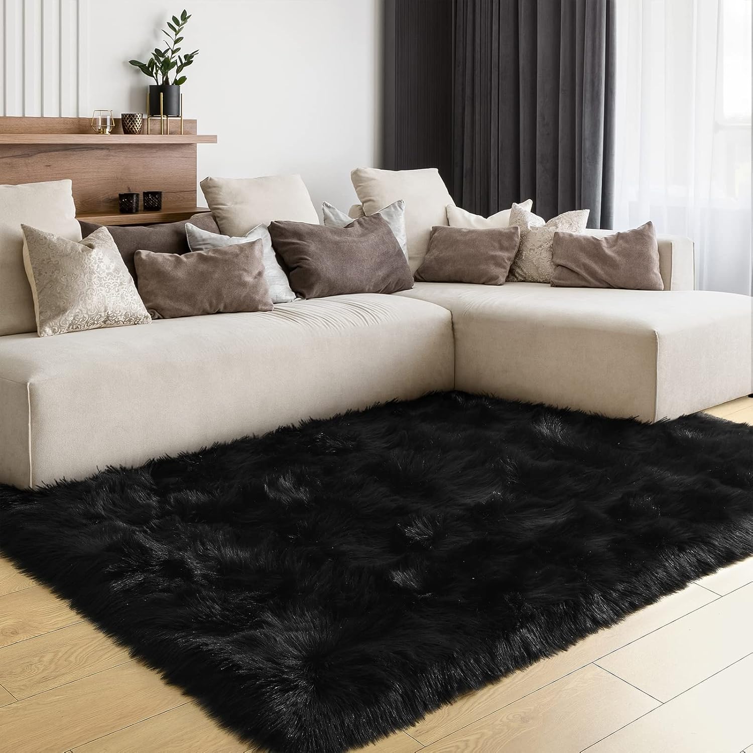 Soft Fluffy Faux Fur Rugs for Bedroom Bedside Rug 2X3 Feet, Washable, Furry Sheepskin Area Rug for Living Room Girls Room, Luxury Shag Carpet Home Decor, Blue