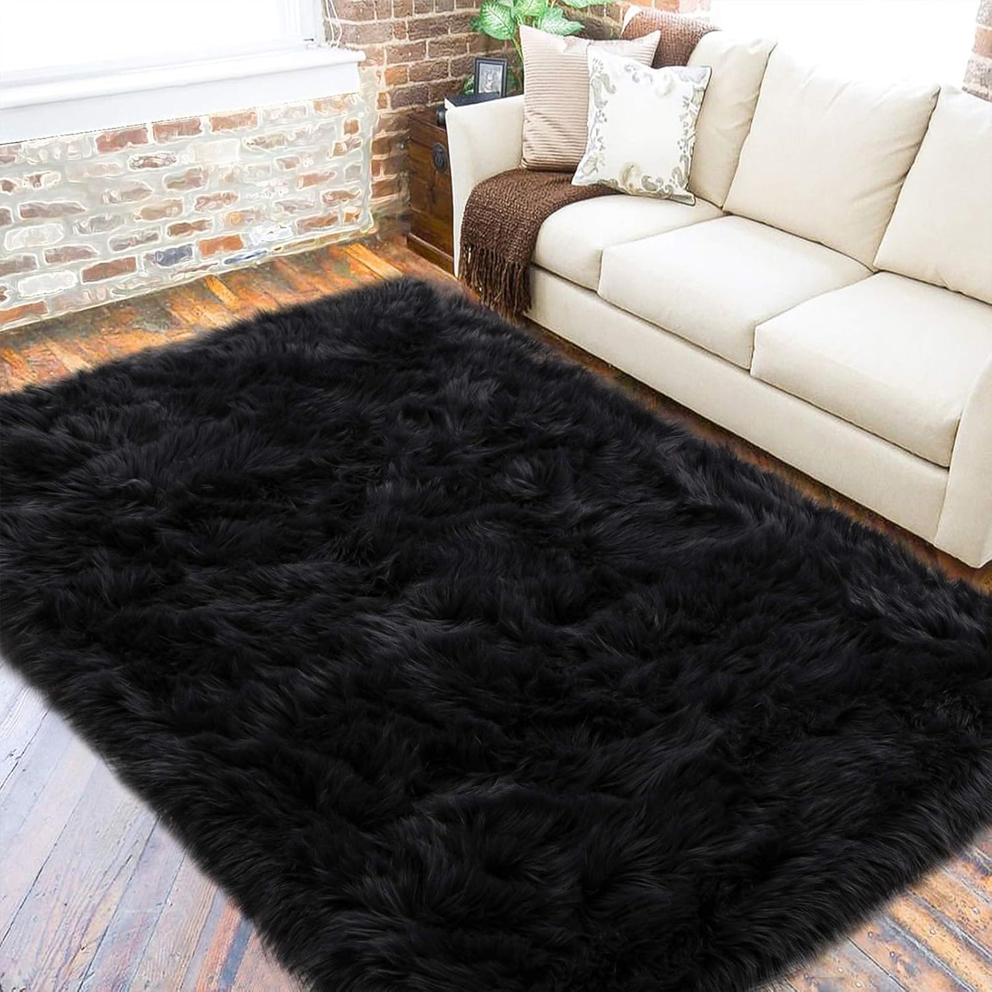 Soft Fluffy Faux Fur Rugs for Bedroom Bedside Rug 2X3 Feet, Washable, Furry Sheepskin Area Rug for Living Room Girls Room, Luxury Shag Carpet Home Decor, Blue