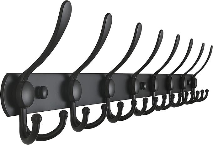 Coat Rack Wall Mount - 29.5” Long 8-Tri-Hooks Heavy Duty