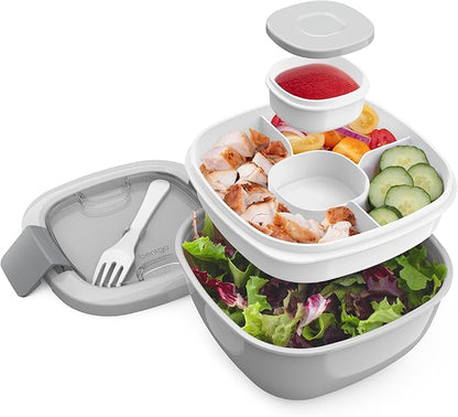 Bowl with 4-Compartment Toppings Tray, Leak-Proof