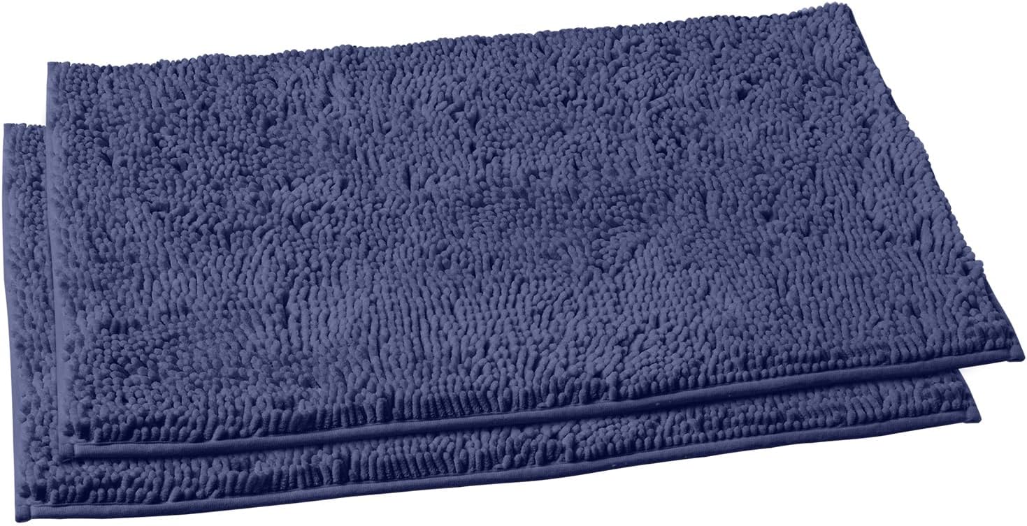 2 Piece Bathroom Rug Set - Premium Plush Bath Mat Shower Rugs, 1" Chenille Microfiber, Non-Slip & Absorbent, Soft & Cozy, Durable Stylish (20X30 & 16X24 Inches, Black)