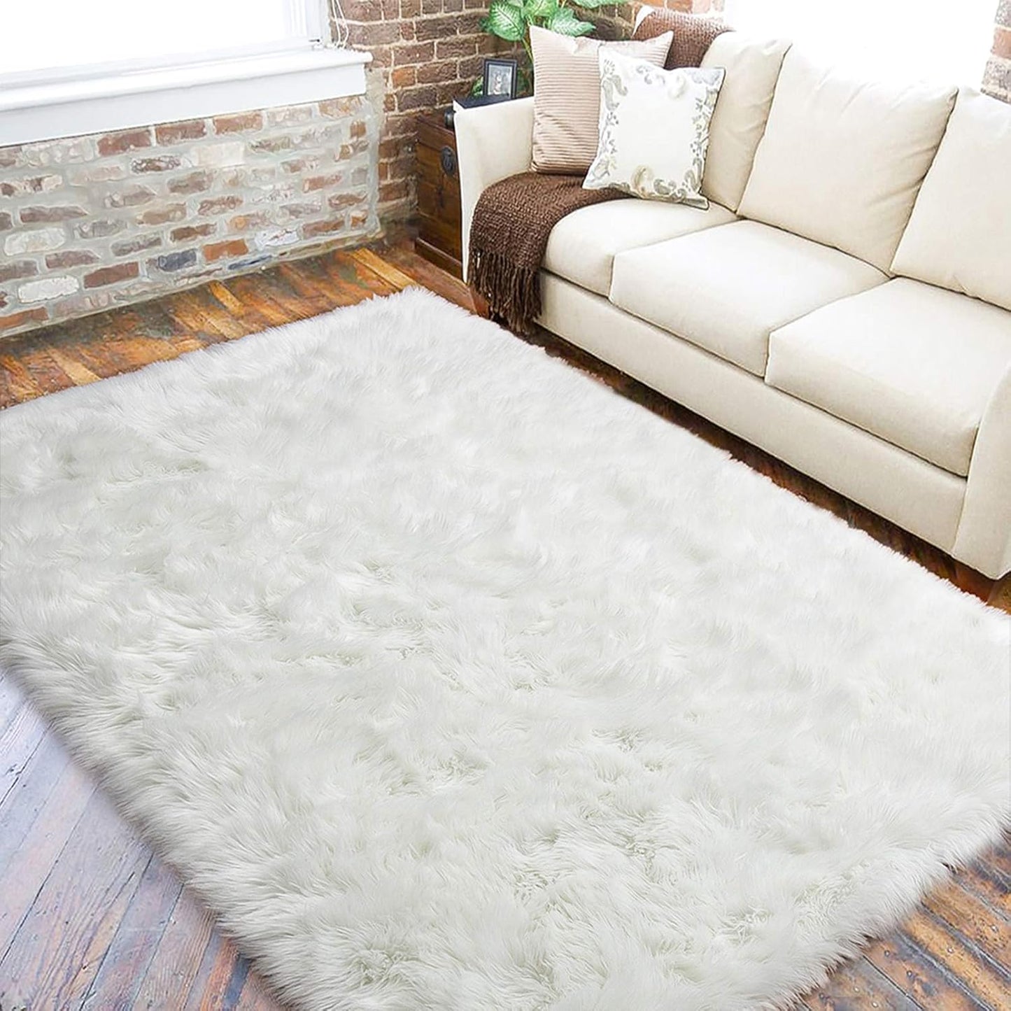 Soft Fluffy Faux Fur Rugs for Bedroom Bedside Rug 2X3 Feet, Washable, Furry Sheepskin Area Rug for Living Room Girls Room, Luxury Shag Carpet Home Decor, Blue