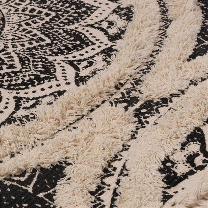 Tufted Cotton Runner Rug, 2.3X5.2 Black Mandala Boho Rugs for Bedroom, Hand Woven Bohemian Runner Throw Rugs, Shag Accent Fringe Tassel Rug for Bedside Kitchen Laundry Room Rug