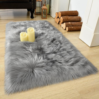 Soft Fluffy Faux Fur Rugs for Bedroom Bedside Rug 2X3 Feet, Washable, Furry Sheepskin Area Rug for Living Room Girls Room, Luxury Shag Carpet Home Decor, Blue