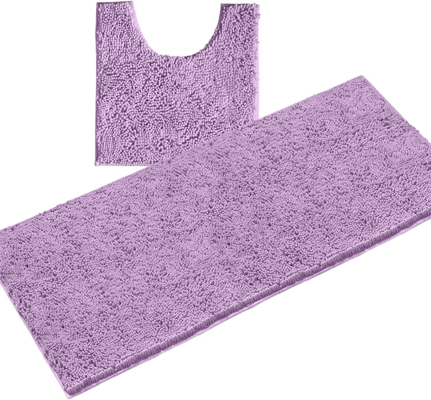 2 Piece Bathroom Rug Set - Premium Plush Bath Mat Shower Rugs, 1" Chenille Microfiber, Non-Slip & Absorbent, Soft & Cozy, Durable Stylish (20X30 & 16X24 Inches, Black)