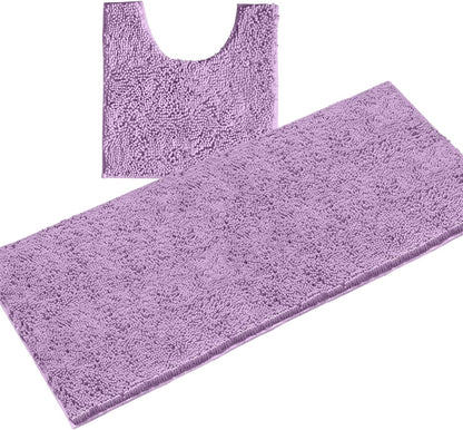2 Piece Bathroom Rug Set - Premium Plush Bath Mat Shower Rugs, 1" Chenille Microfiber, Non-Slip & Absorbent, Soft & Cozy, Durable Stylish (20X30 & 16X24 Inches, Black)