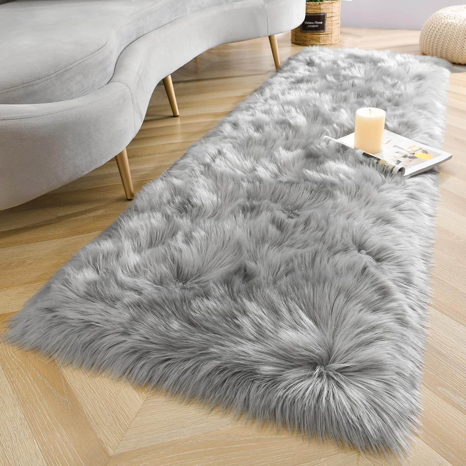 Soft Fluffy Faux Fur Rugs for Bedroom Bedside Rug 2X3 Feet, Washable, Furry Sheepskin Area Rug for Living Room Girls Room, Luxury Shag Carpet Home Decor, Blue