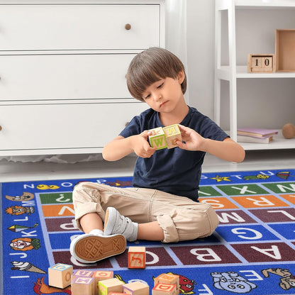 3'3" X 5' Alphabet Kids Rug - Educational ABC Play Mat for Playroom, Bedroom, Daycare & Classroom - Fun & Interactive Learning Carpet - Durable & Non-Slip for High-Traffic Areas, Blue